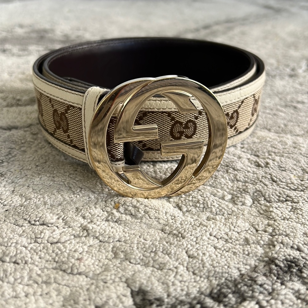 Gucci monogram leather belt size 34